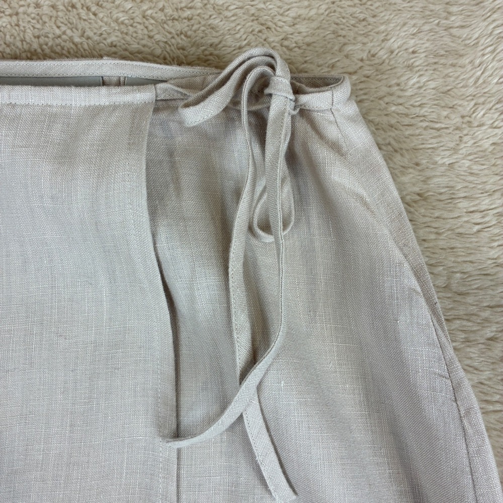 Nordstrom Linen Wrap Skirt 14 Boho Coastal Grandma Cottagecore Embroidered Hem - Picture 7 of 13